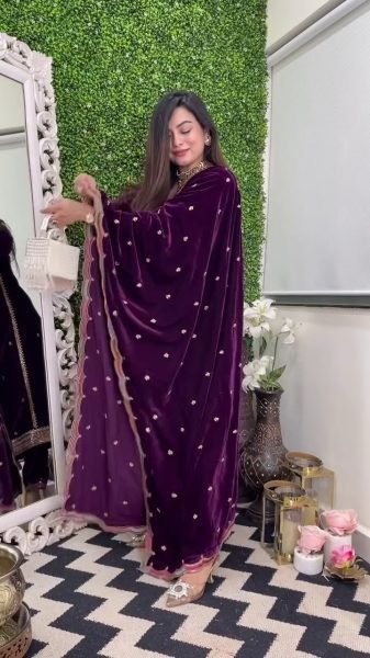 Premium Winter Velvet Suit Collection in Purple Ready to Wear Designer Outfit Ready To Wear Collection