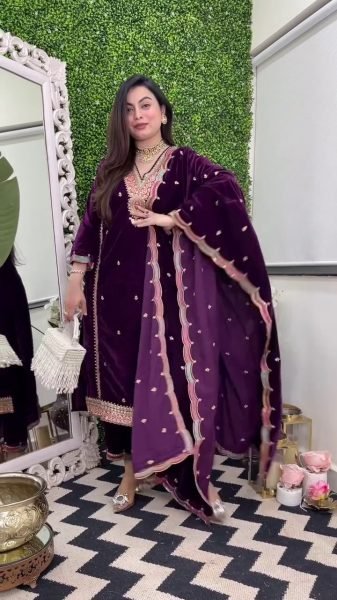 Premium Winter Velvet Suit Collection in Purple Ready to Wear Designer Outfit Ready To Wear Collection