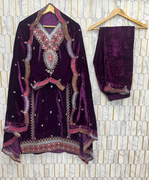 Premium Winter Velvet Suit Collection in Purple Ready to Wear Designer Outfit Ready To Wear Collection