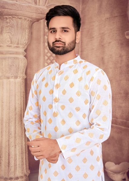 Present Mens Cotton Kurta with Foil Print and Payjama  Kurta Pajama Wholesale