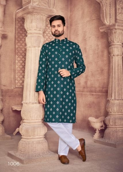Present Mens Cotton Kurta with Foil Print and Payjama  Kurta Pajama Wholesale