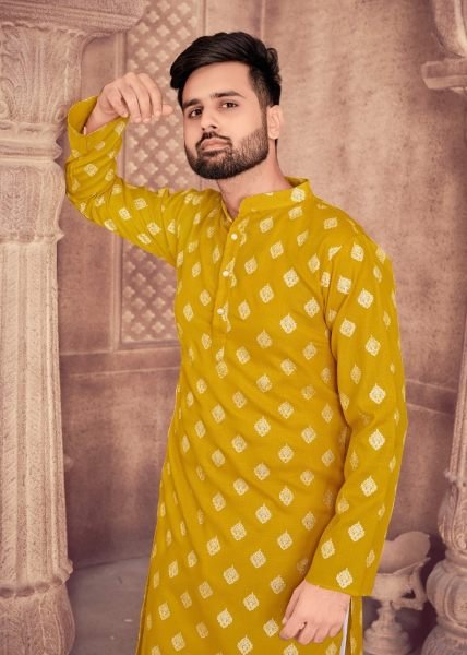 Present Mens Cotton Kurta with Foil Print and Payjama  Kurta Pajama Wholesale