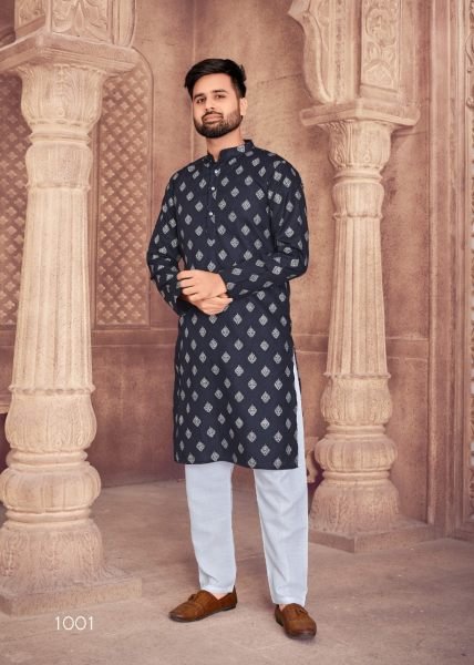 Present Mens Cotton Kurta with Foil Print and Payjama  Kurta Pajama Wholesale