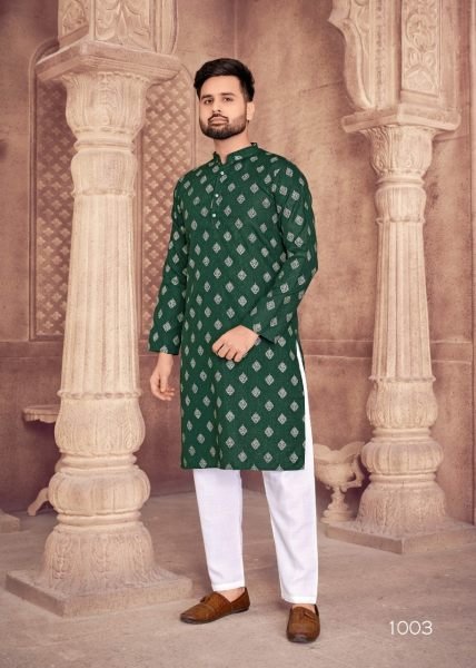 Present Mens Cotton Kurta with Foil Print and Payjama  Kurta Pajama Wholesale