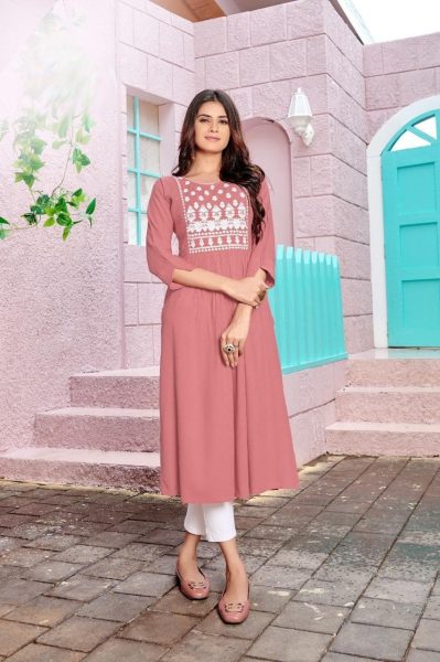 Presenting Beautiful Designer Embroidery Work in Havy Rayon Fabric Kurti  Cotton Kurtis Wholesale