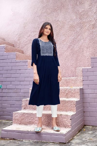 Presenting Beautiful Designer Embroidery Work in Havy Rayon Fabric Kurti  Cotton Kurtis Wholesale