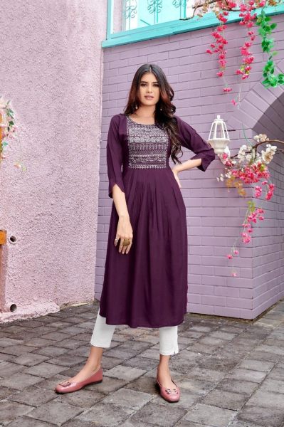 Presenting Beautiful Designer Embroidery Work in Havy Rayon Fabric Kurti  Cotton Kurtis Wholesale