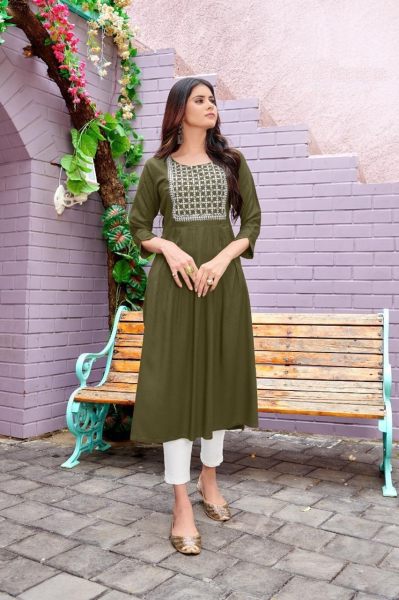 Presenting Beautiful Designer Embroidery Work in Havy Rayon Fabric Kurti  Cotton Kurtis Wholesale