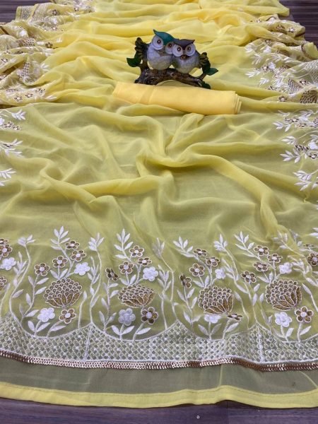 Presenting Beautifull Georgette Saree With Embroidery Work Georgette Sarees Wholesale