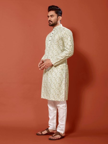 Presenting Cotton Straight Men s Lucknowi Chikankari Digital Print  Kurta  payjama Kurta Pajama Wholesale