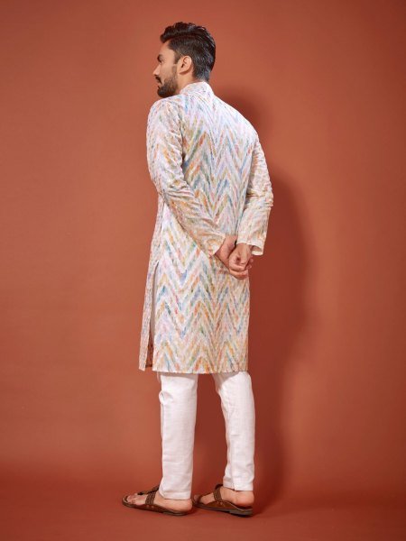 Presenting Cotton Straight Men s Lucknowi Chikankari Digital Print  Kurta  payjama Kurta Pajama Wholesale