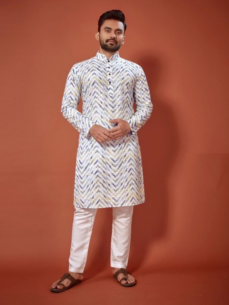 Presenting Cotton Straight Men s Lucknowi Chikankari Digital Print  Kurta  payjama Kurta Pajama Wholesale