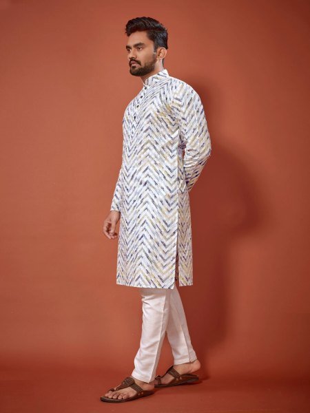 Presenting Cotton Straight Men s Lucknowi Chikankari Digital Print  Kurta  payjama Kurta Pajama Wholesale