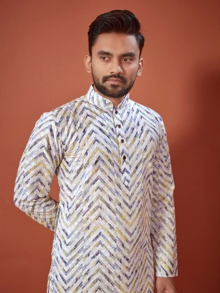 Presenting Cotton Straight Men s Lucknowi Chikankari Digital Print  Kurta  payjama Kurta Pajama Wholesale