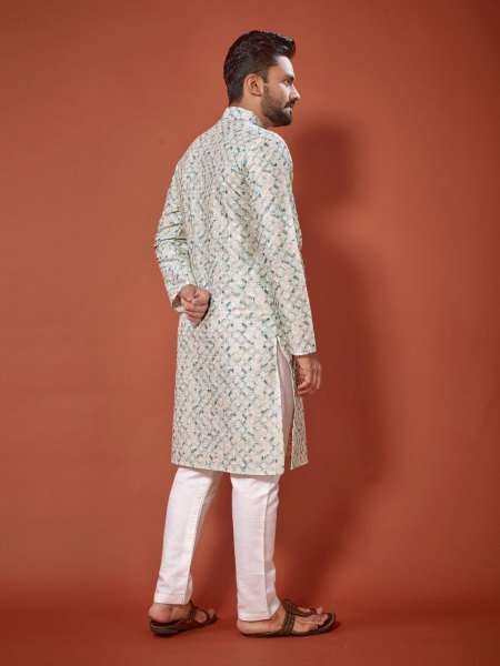 Presenting Cotton Straight Men s Lucknowi Chikankari Digital Print  Kurta  payjama Kurta Pajama Wholesale