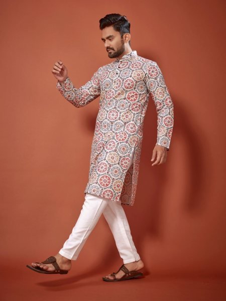 Presenting Cotton Straight Men s Lucknowi Chikankari Digital Print  Kurta  payjama Kurta Pajama Wholesale