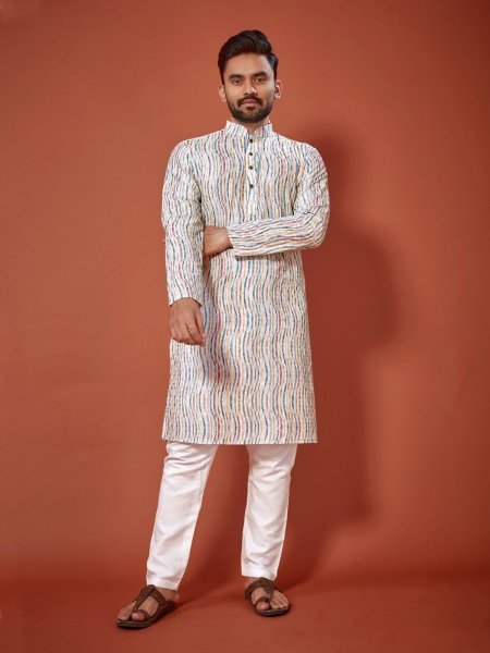Presenting Cotton Straight Men s Lucknowi Chikankari Digital Print  Kurta  payjama Kurta Pajama Wholesale