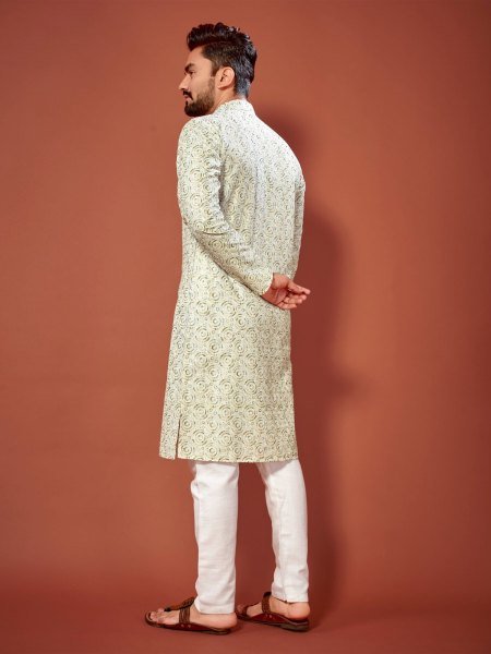 Presenting Cotton Straight Men s Lucknowi Chikankari Digital Print  Kurta  payjama Kurta Pajama Wholesale