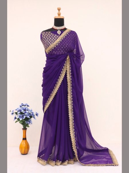 Presenting Heavy Faux Georgette Saree With  Sequence Work Bollywood Fancy Sarees Wholesale