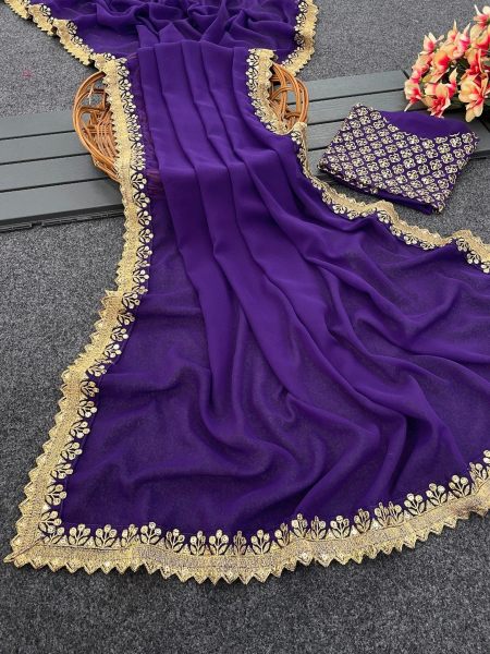 Presenting Heavy Faux Georgette Saree With  Sequence Work Bollywood Fancy Sarees Wholesale