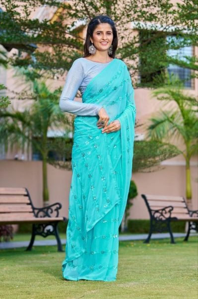 Presenting New Beautifull Georgette Saree With Embroidery Work Georgette Sarees Wholesale