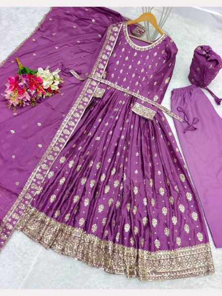 Presenting New Chinon Silk Gown Pant With Dupatta  Anarkali Kurtis 