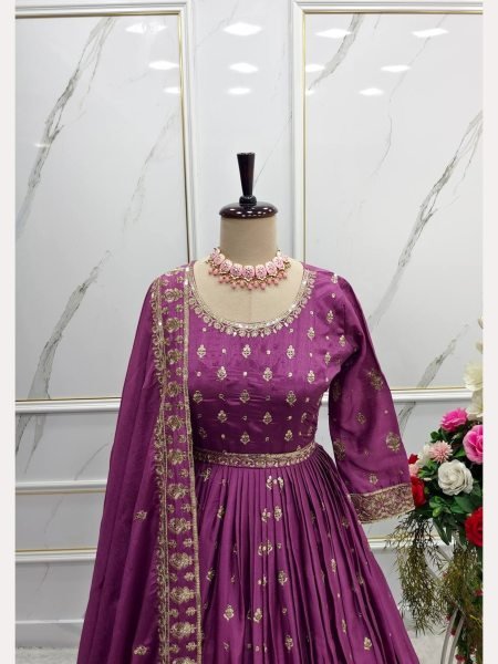 Presenting New Chinon Silk Gown Pant With Dupatta  Anarkali Kurtis 