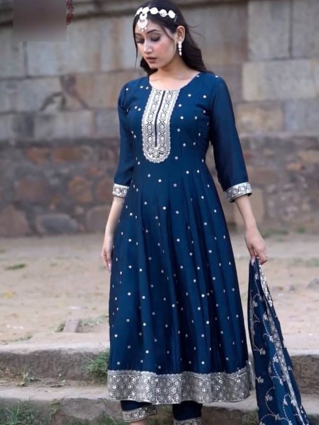 Presenting New Fancy Anarkali Kurti Embroidery and Sequence work With Silk Dupatta Ready To Wear Suit