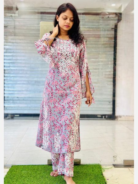 Presenting New Printed Mal Mal Chikankari Kurtis And Plazzo Lucknowi Chikankari Kurtis Wholesale