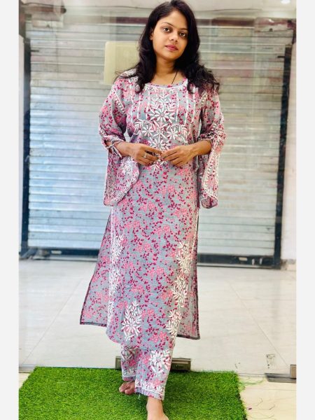 Presenting New Printed Mal Mal Chikankari Kurtis And Plazzo Lucknowi Chikankari Kurtis Wholesale