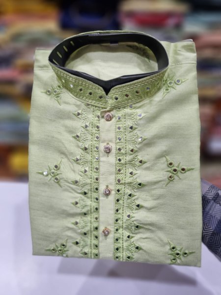 Presenting new silk with print with mirror work traditional kurtas Kurta Pajama Wholesale