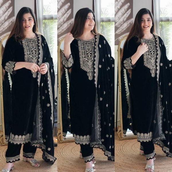 Presenting New Velvet Top  Pent  Dupatta Set Fully Stitched Ready To Wear Ready To Wear Collection