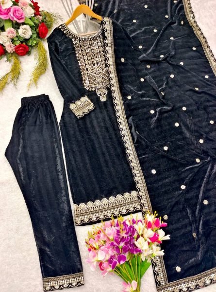 Presenting New Velvet Top  Pent  Dupatta Set Fully Stitched Ready To Wear Ready To Wear Collection