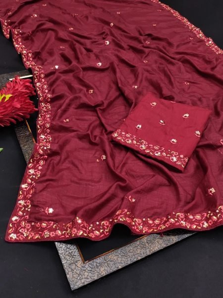 Presenting New Vichitra Silk Saree With Multi Embroidery Work  Silk Sarees Wholesale