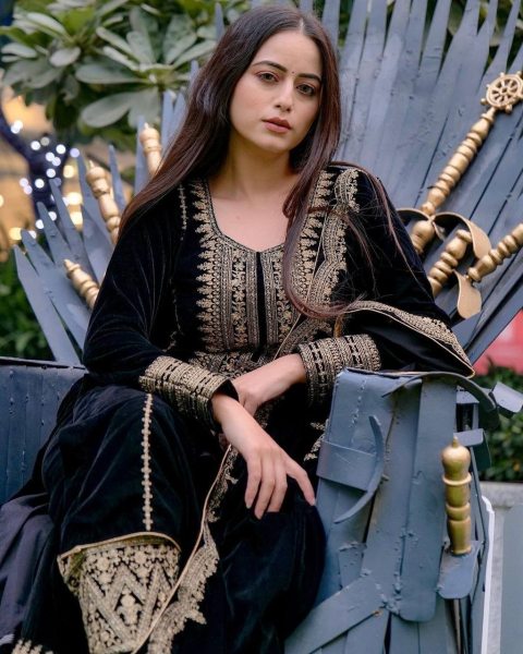 Presenting Party Wear Embroidery Sequence Work Pakistani Round Neck Fully Stitched Black Color Velvet Salwar Suit for Women Ready To Wear Collection