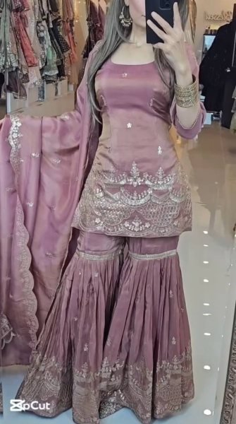 Presenting Party Wear Kurti Pant Dupatta Set Heavy Chinon Silk With Heavy Embroidery Sequence Work Ready To Wear Collection