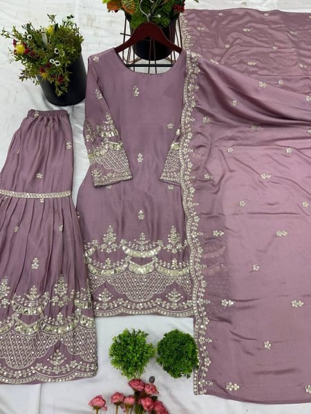 Presenting Party Wear Kurti Pant Dupatta Set Heavy Chinon Silk With Heavy Embroidery Sequence Work Ready To Wear Collection