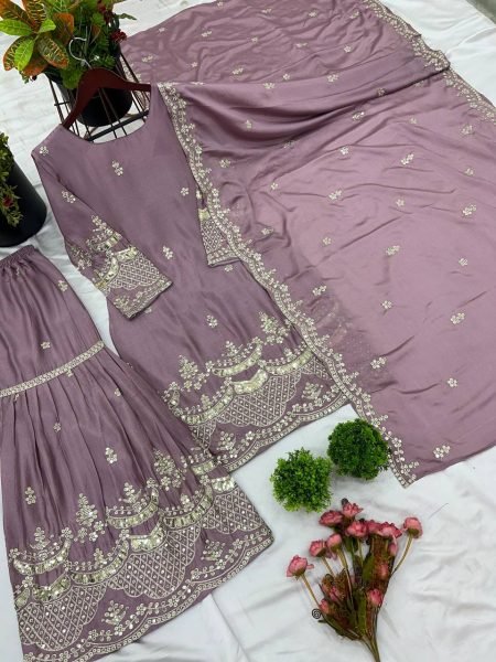 Presenting Party Wear Kurti Pant Dupatta Set Heavy Chinon Silk With Heavy Embroidery Sequence Work Ready To Wear Collection