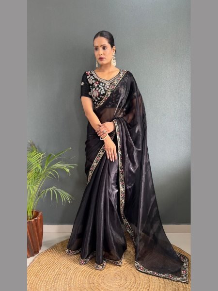 Presenting Premium Burberry Silk Embellished With Beautiful Handwork Border Silk Sarees Wholesale