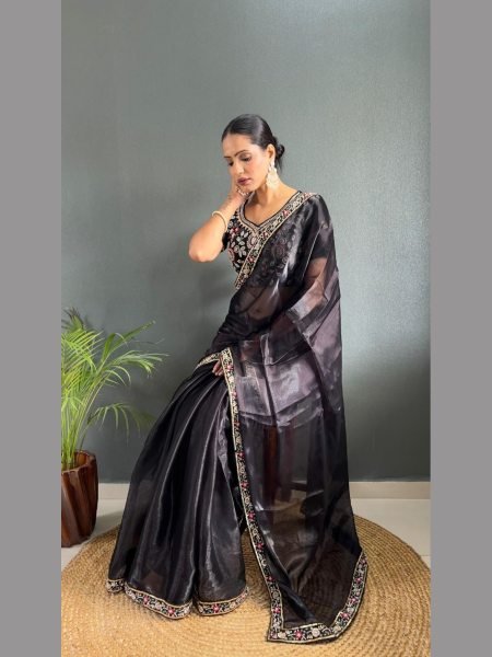 Presenting Premium Burberry Silk Embellished With Beautiful Handwork Border Silk Sarees Wholesale