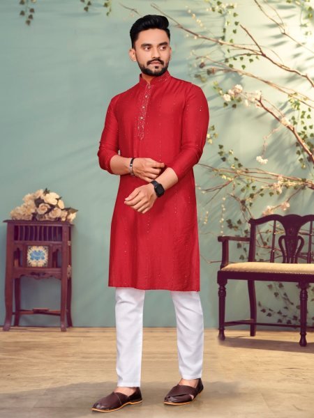 Presenting Pure Viscos  With Sequence And Thread Weaving Lining Kurta  Kurta Pajama Wholesale