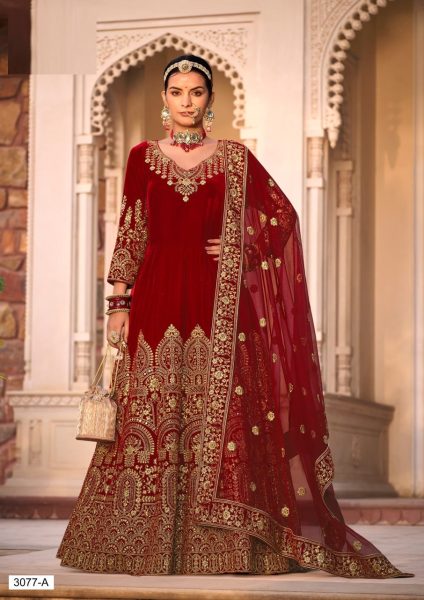 Presenting Velvet Anarkali Collection With Butterfly Net Dupatta Wedding Bridal Dress Wholesale