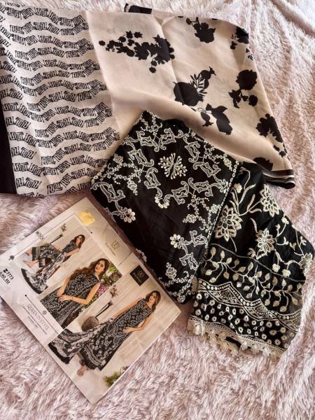 Pretty Black Cotton Embroidered Organza Lawn Suit Summer Collection Pakistani Suits Wholesale