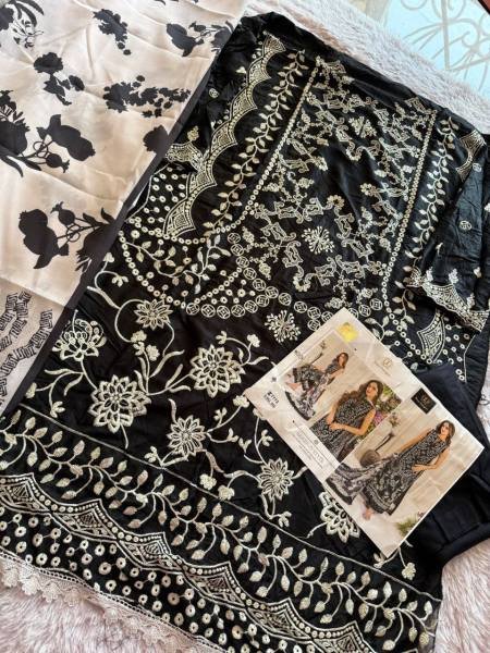 Pretty Black Cotton Embroidered Organza Lawn Suit Summer Collection Pakistani Suits Wholesale