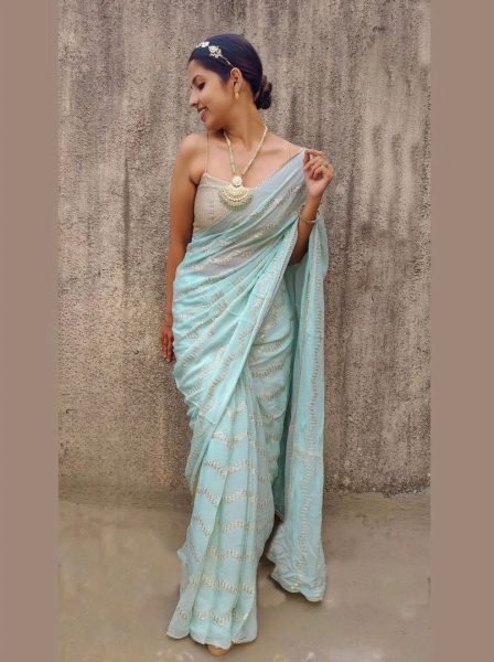 Pretty Sequence Work Georgette Saree  Georgette Sarees Wholesale