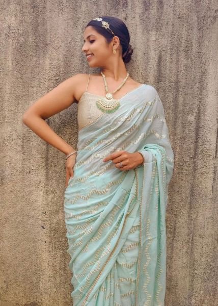 Pretty Sequence Work Georgette Saree  Georgette Sarees Wholesale
