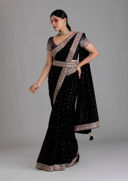 Primium Foil Printed Sequence Chinon Saree  Designer Wedding Sarees Wholesale