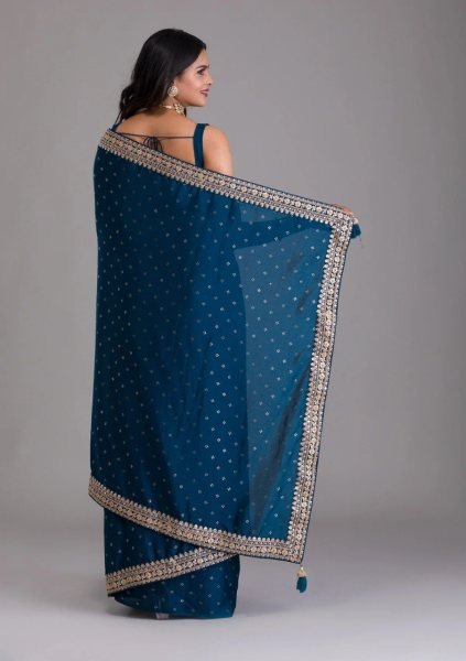 Primium Foil Printed Sequence Chinon Saree  Designer Wedding Sarees Wholesale