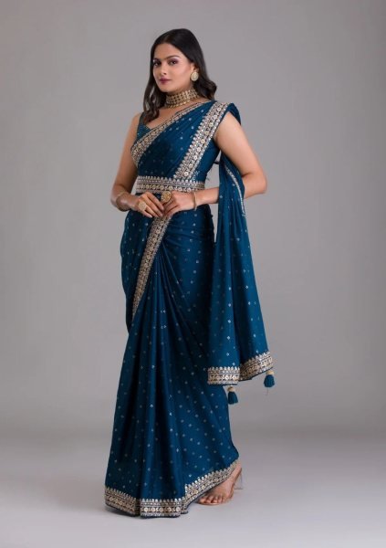 Primium Foil Printed Sequence Chinon Saree  Designer Wedding Sarees Wholesale
