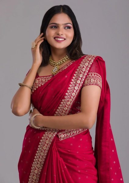 Primium Foil Printed Sequence Chinon Saree  Designer Wedding Sarees Wholesale